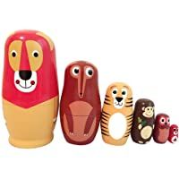 6 Piezas Juegos de Muñecas Rusas Animales Pintados A Mano Madera